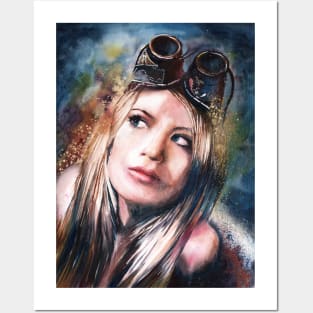 Aviator - retro girl portrait Posters and Art